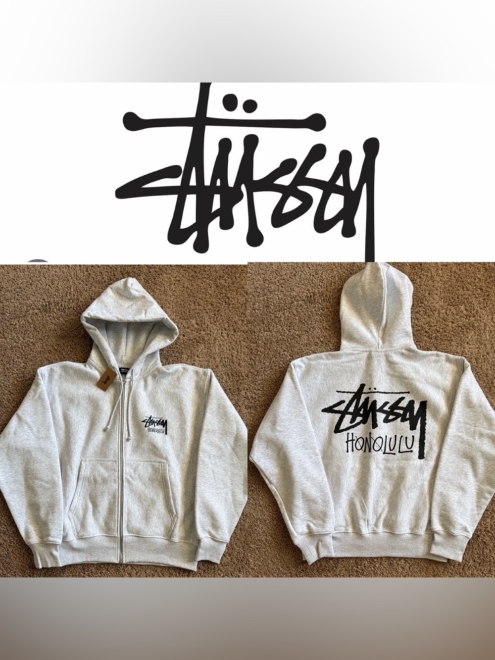 New💕Stussy Limited edition Honolulu gray zip-up Hoodie